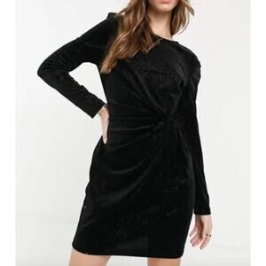 & Other Stories Glitter Sparkle Velour Shoulder Pad Long Sleeve Mini Dress Black